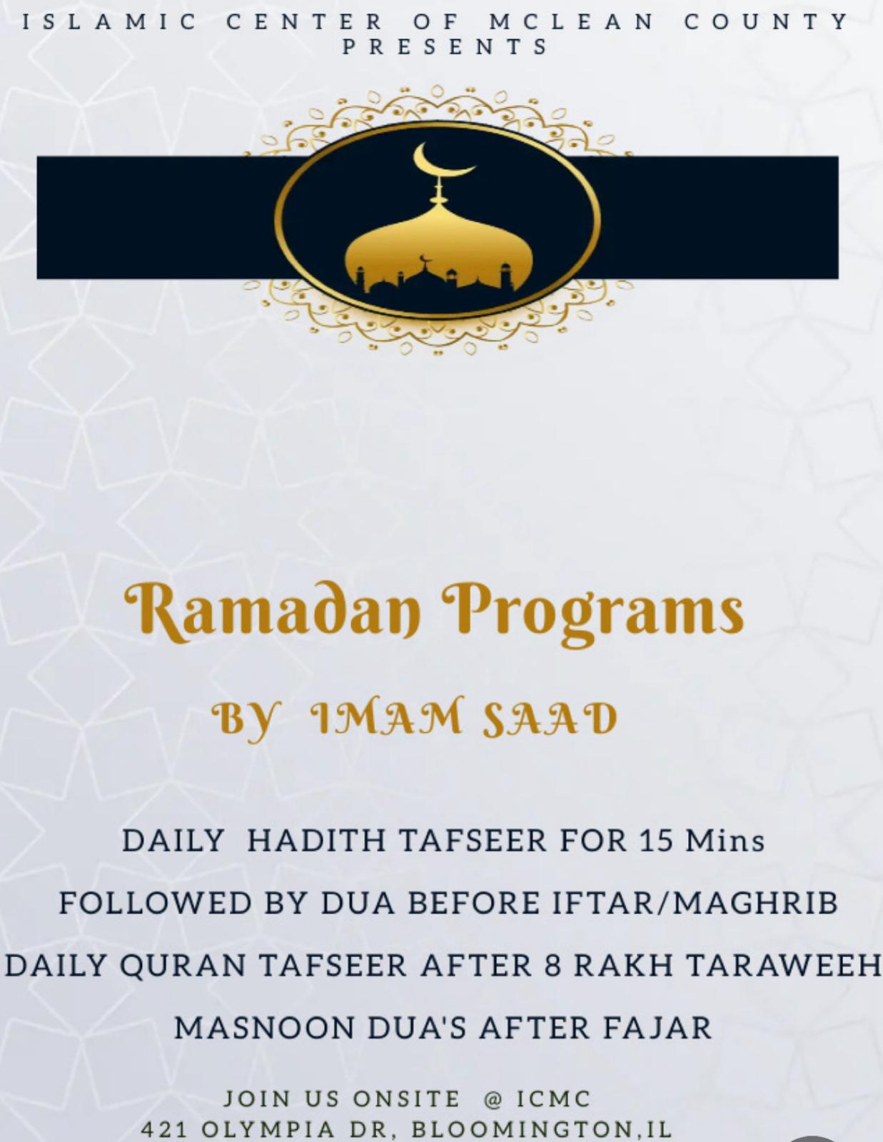 ICMC programs for the month of Ramadan. 